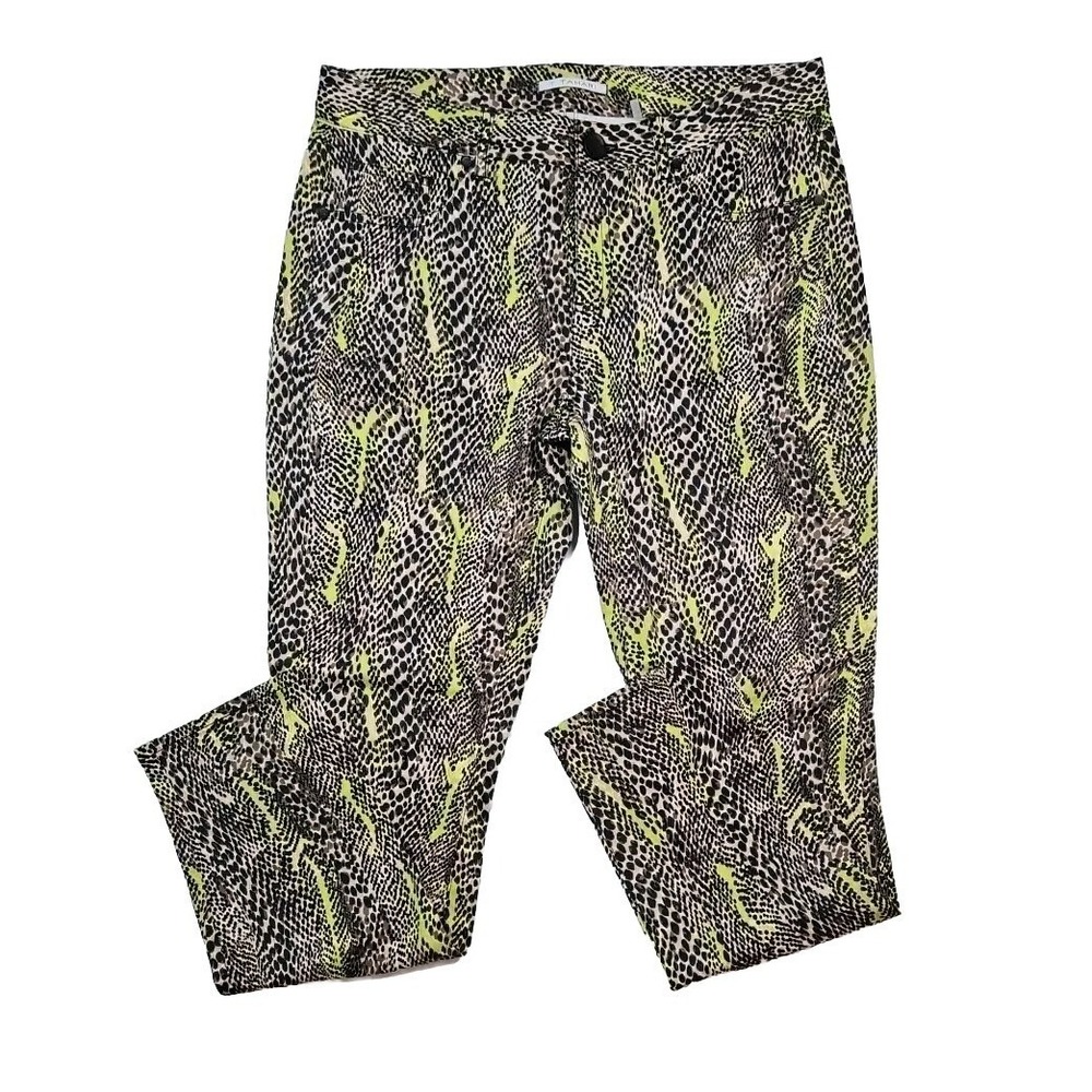 T Tahari Women's Mid-Rise Snakeskin Print Slim‎ Fit Neon Pants Size 4